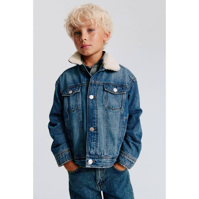 H&M Boys Blue Teddy-Collar Denim Jacket (1.5-2 Years)