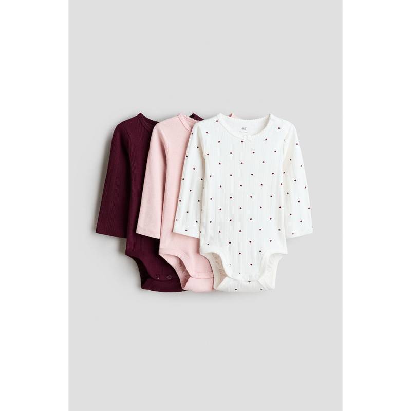 H&M Girls Pink 3-Pack Pointelle Bodysuits (0-1 Months)