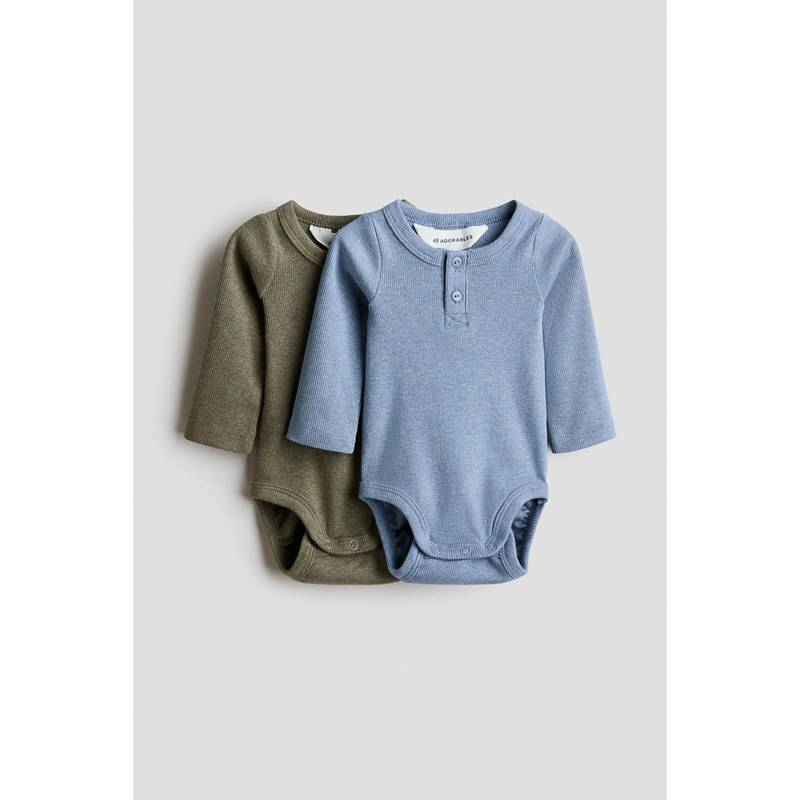 H&M Boys Green 2-Pack Henley Bodysuits (0-1 Months)