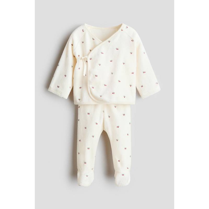 H&M Girls White 2-Piece Velour Cardigan And Trousers Set (0-1 Months)