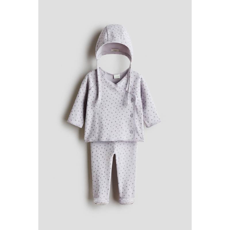 H&M Girls Purple 3-Piece Cotton Set (0-1 Months)
