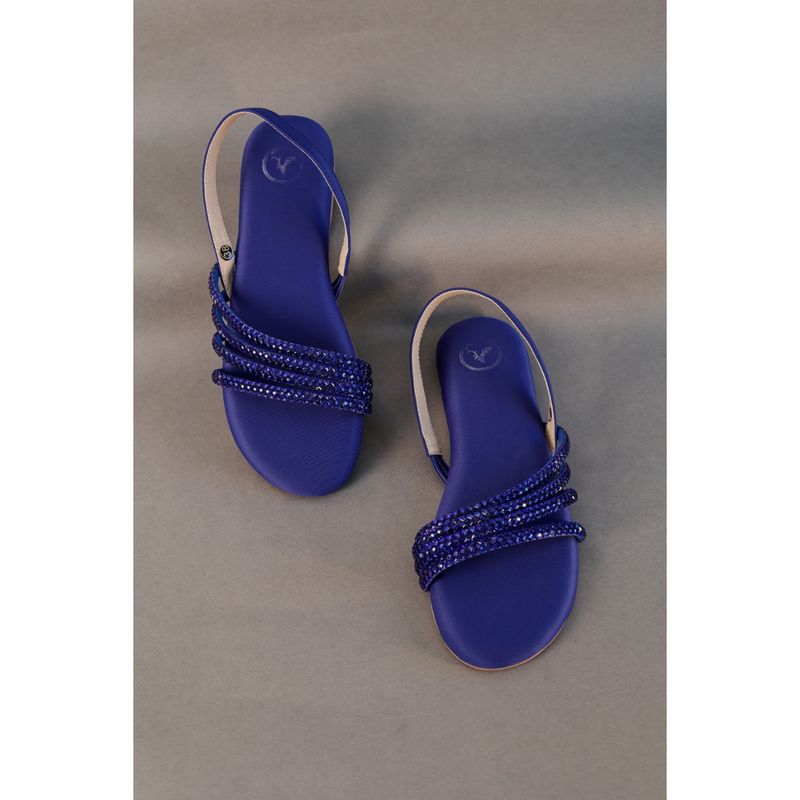 Sana K Luxurious Footwear Blue Flats Blooming Sandals (EURO 36)