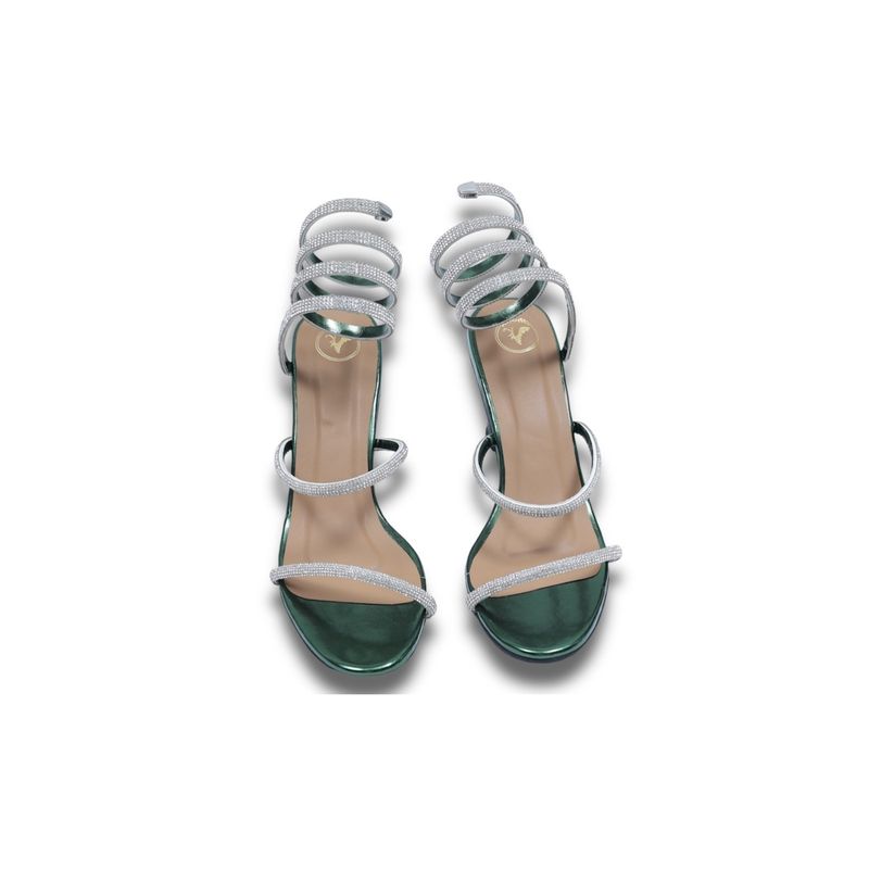 Sana K Luxurious Footwear Green Faux Leather Spring Gladiators Heels (EURO 35)