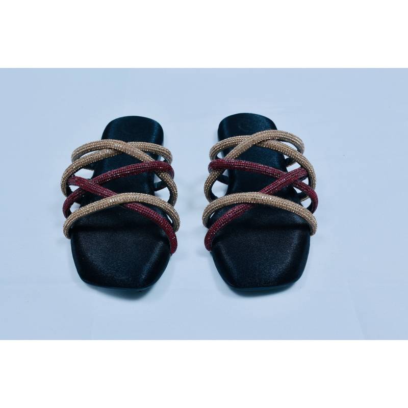 Sana K Luxurious Footwear Red and Gold Multi string Open Toe Flats (EURO 35)