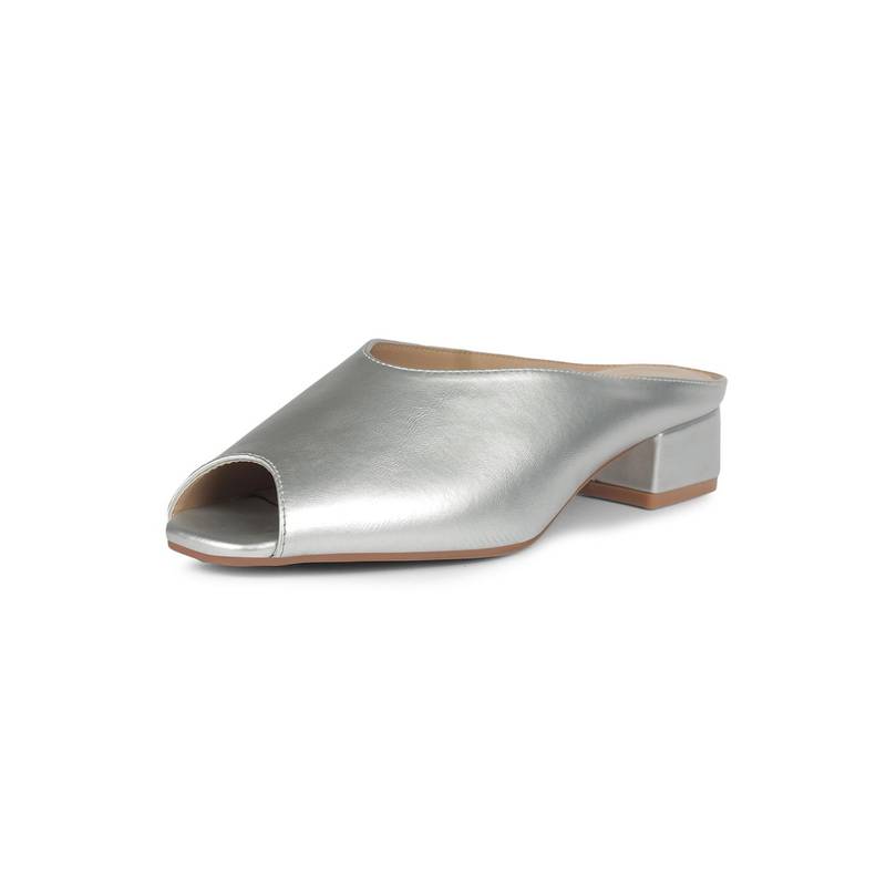 Bata Womens Block Heel Mules - Silver (UK 8)