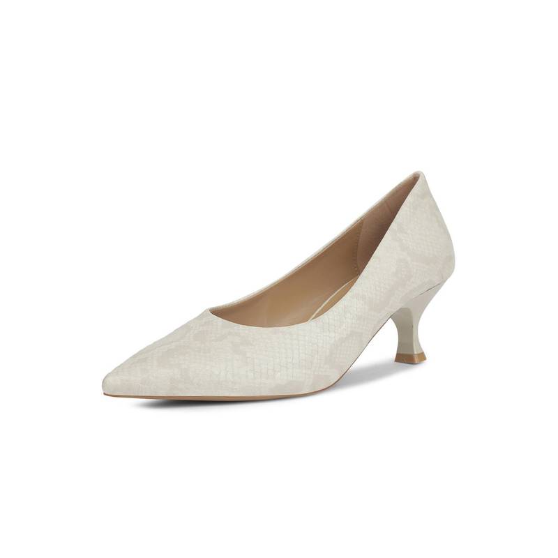 Bata Womens Pointed Toe Kitten Heel Pumps - Off White (UK 4)
