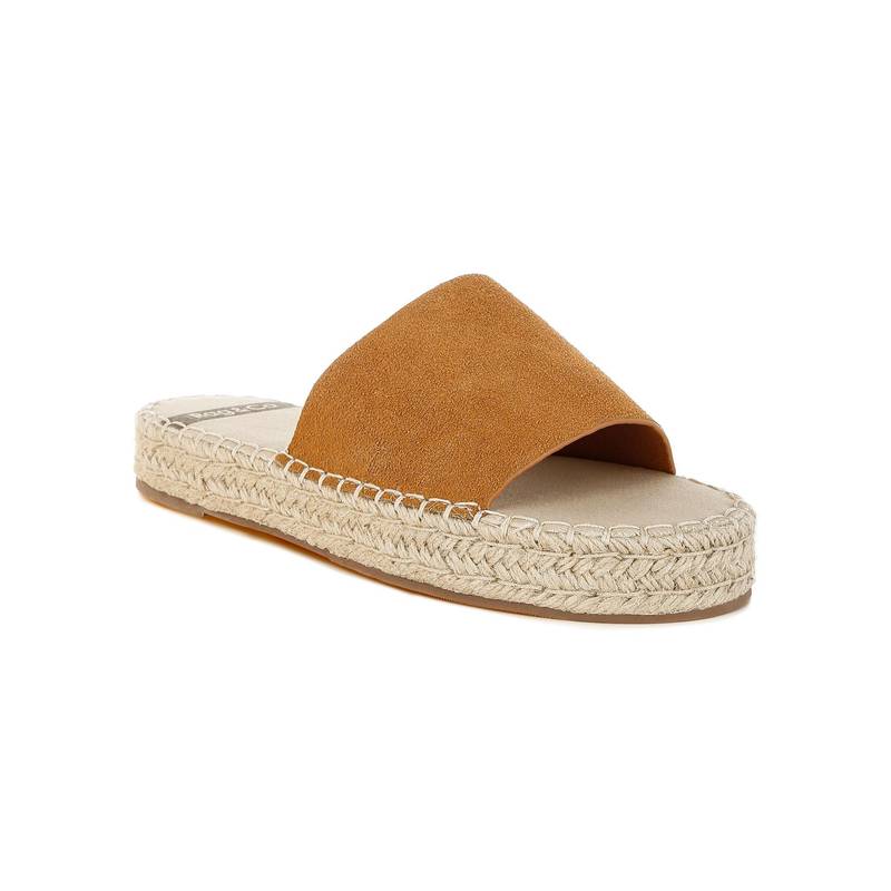Rag & Co Rag And Co Women Real Soft Leather Espadrille Flatforms Heels - Tan (EURO 36)
