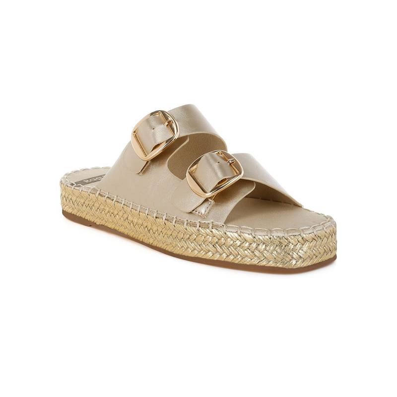 Rag & Co Rag And Co Women Metallic Buckle Detail Espadrille Flatforms Heels - Gold (EURO 36)
