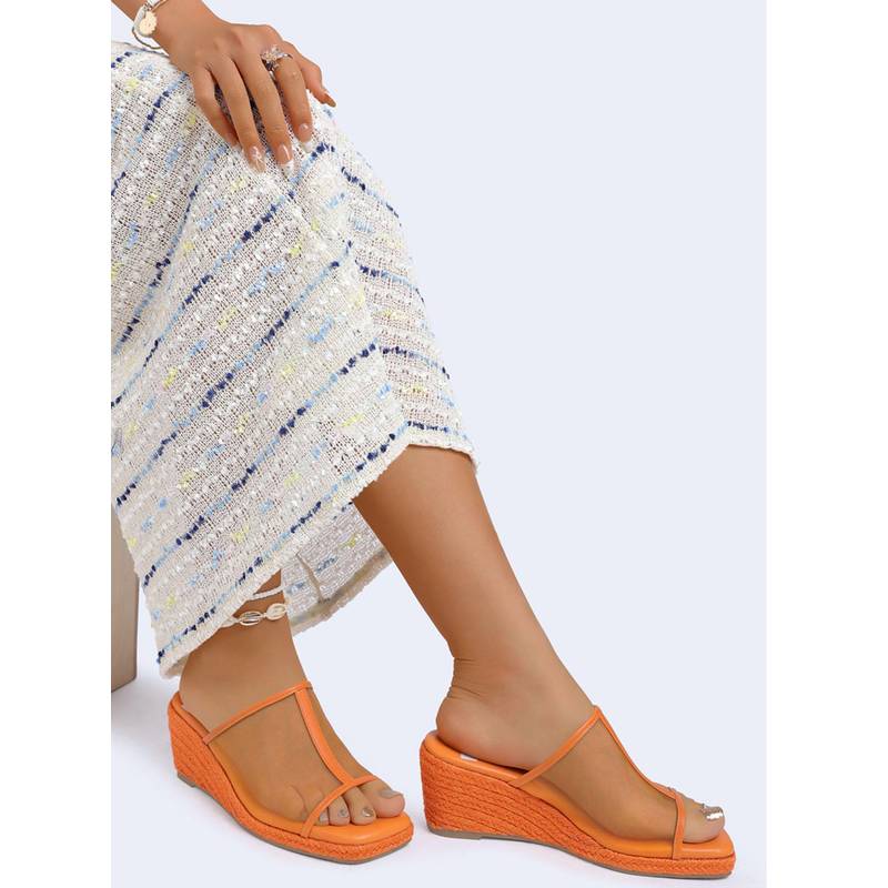 Rag & Co Rag And Co Women Breathable Mesh Slip Wedges - Orange (EURO 36)