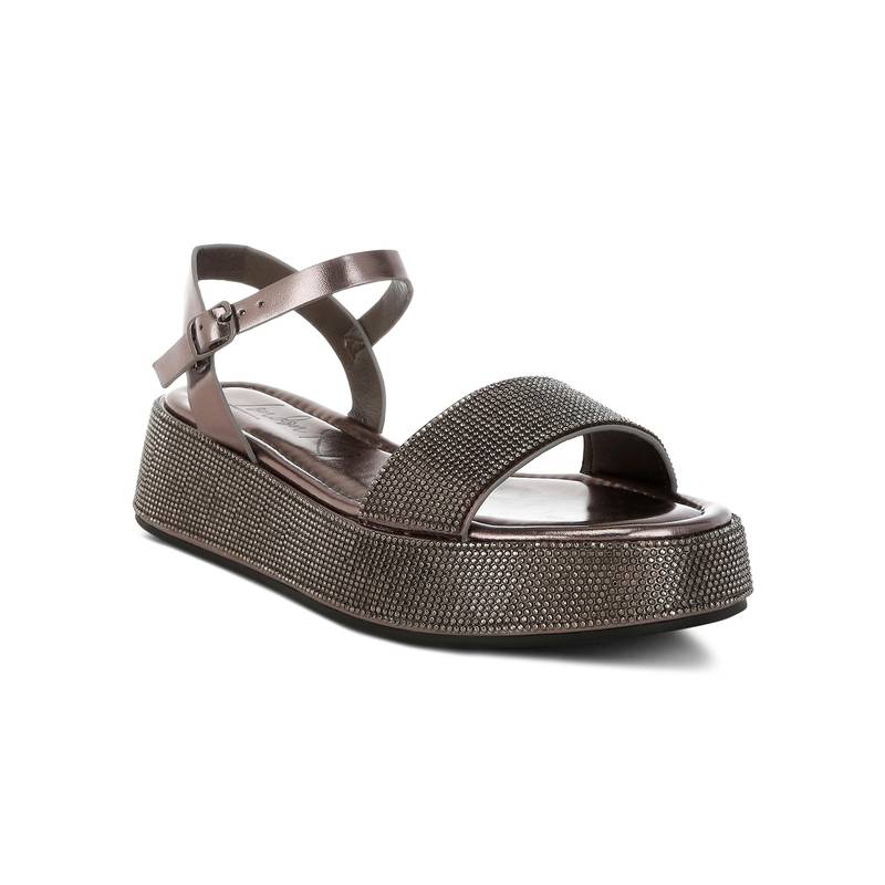London Rag Women's Rhinestone Embellished Flatform Sandals - Brown (EURO 36)