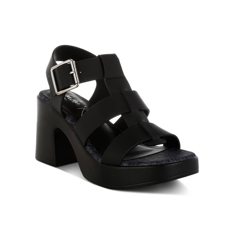 London Rag Women's Chunky Pin Buckle Heels - Black (EURO 36)