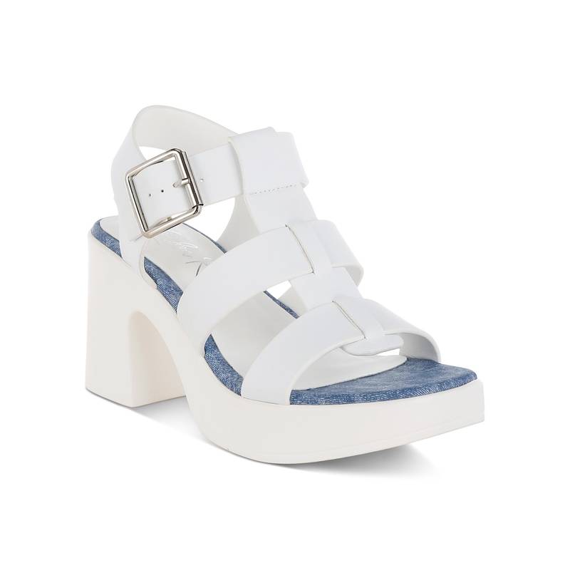 London Rag Women's Chunky Pin Buckle Heels - White (EURO 38)