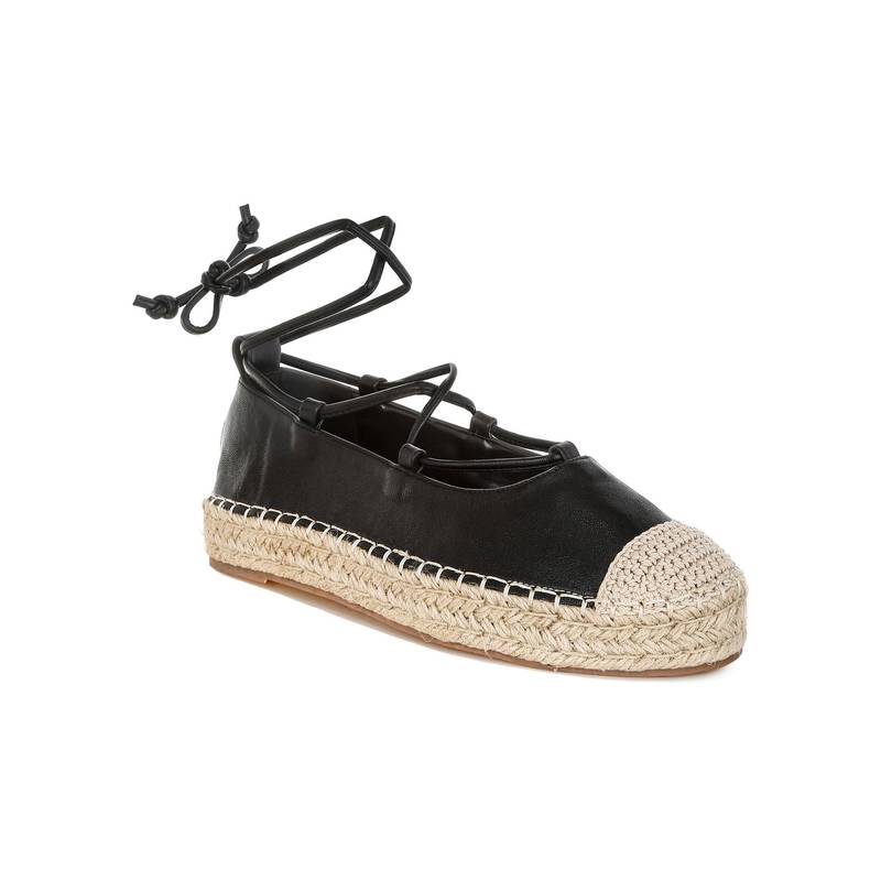 London Rag Women's Woven Toe Lace Espadrilles - Black (EURO 38)