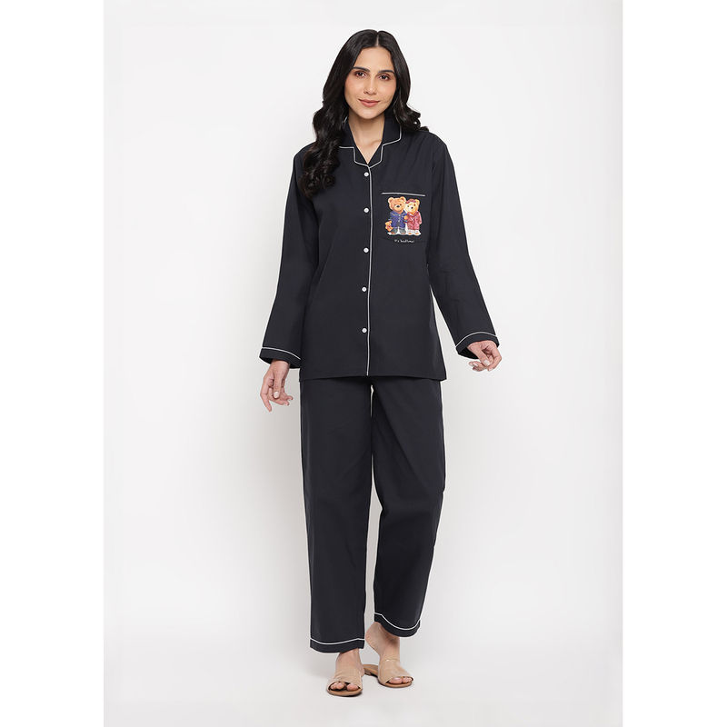 Shopbloom Bedtime Teddy Cotton Long Sleeve Womens Night Suit (Set of 2) (XS)