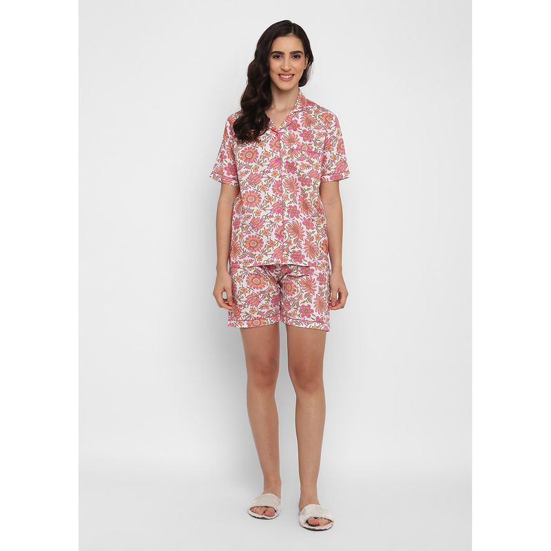 Shopbloom Flower Print Short Sleeve Womens Shorts with Shirt (Set of 2) (XS)