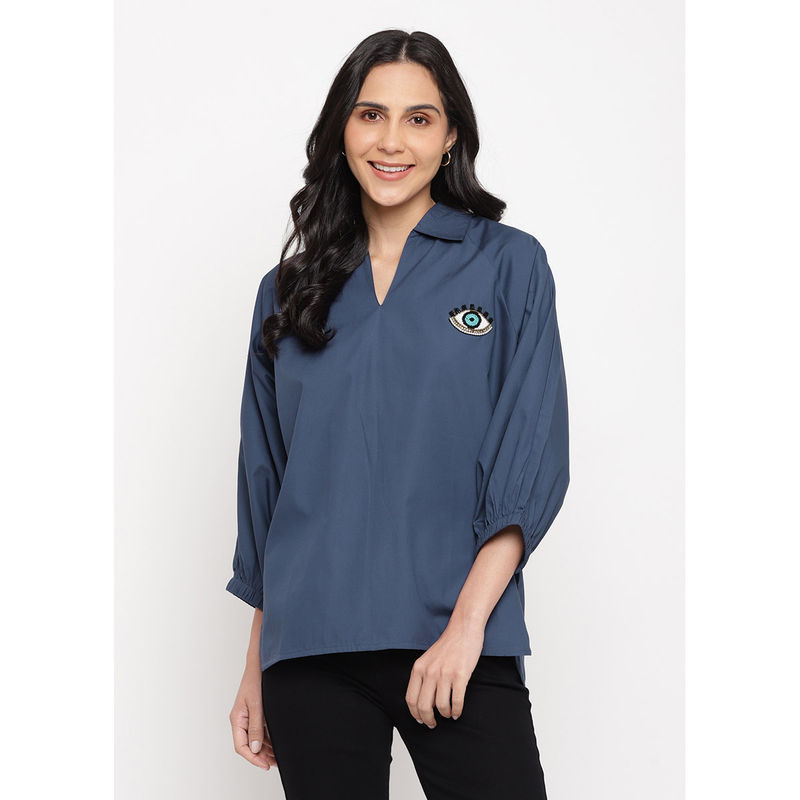 Shopbloom Embellished Evil Eye Navy Top (S/M)