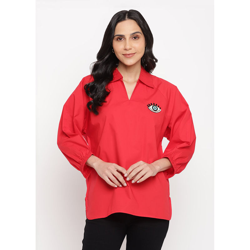 Shopbloom Embellished Evil Eye Red Top (S/M)