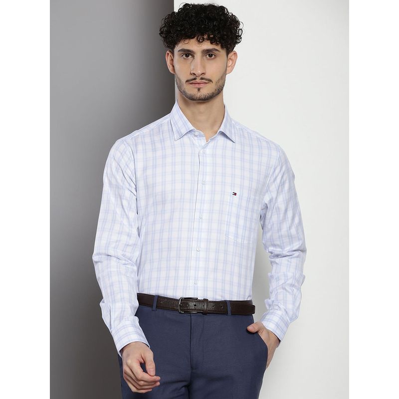 Tommy Hilfiger Men Checks Cotton Blue Shirt (38)