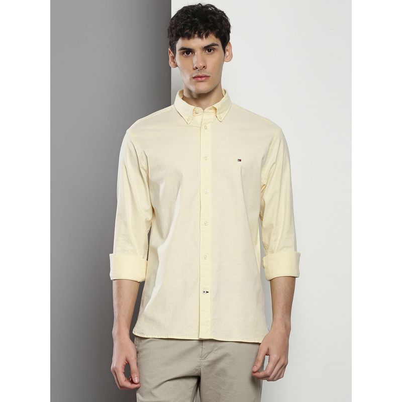 Tommy Hilfiger Men Solid Cotton Yellow Shirt (XL)