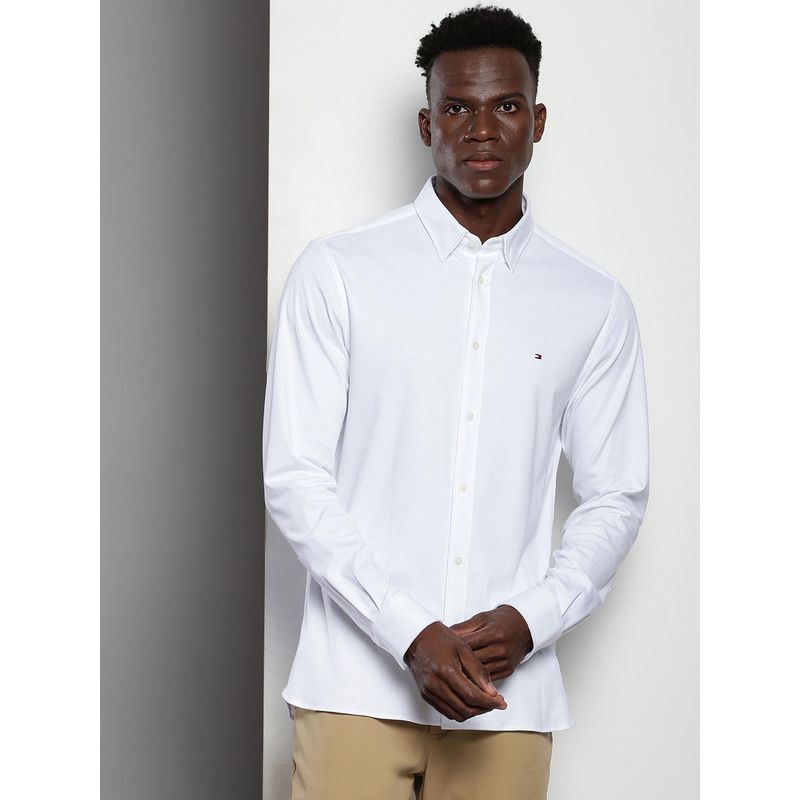 Tommy Hilfiger Men Solid Cotton White Shirt (XL)