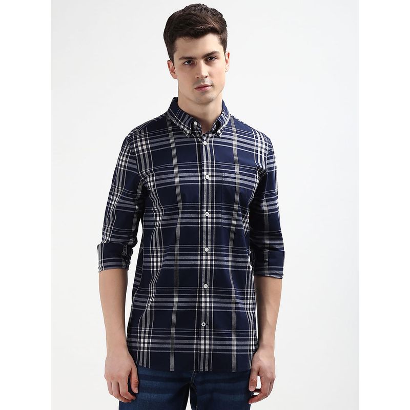 Tommy Hilfiger Men Checks Cotton Navy Blue Shirt (M)