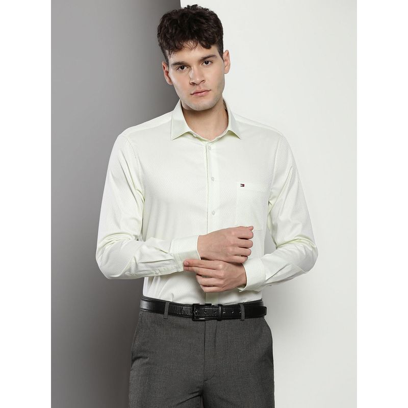 Tommy Hilfiger Men Self Design Cotton Green Shirt (38)