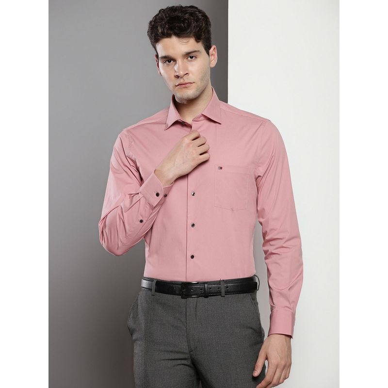 Tommy Hilfiger Men Solid Cotton Pink Shirt (42)