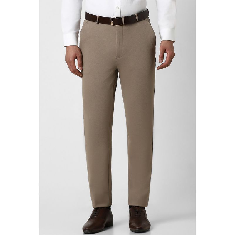Van Heusen Men Khaki Solid Slim Fit Trousers (30)