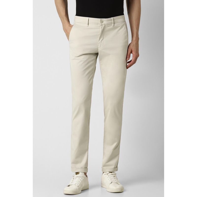 Van Heusen Men Cream Solid Slim Fit Chinos (34)