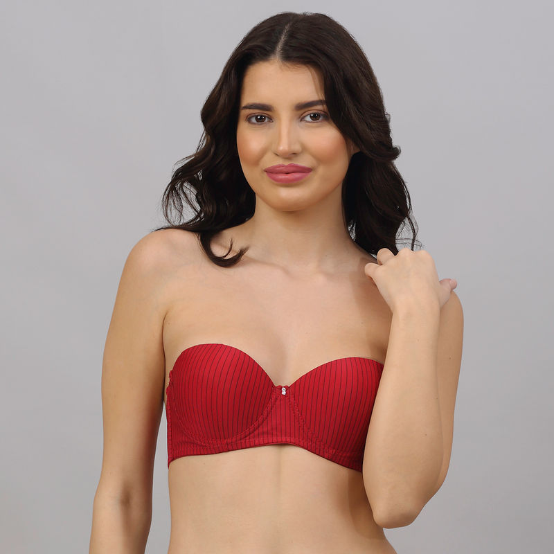 PrettyCat Strapless Pushup Striped Bra. - Red (34B)