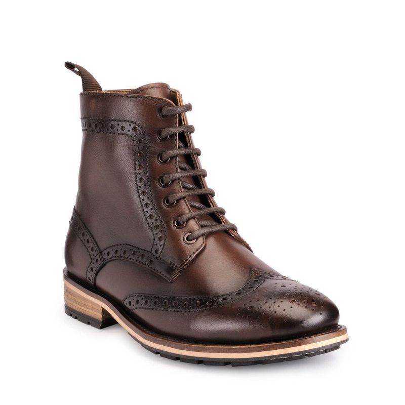 Teakwood Leathers Brown Patterned Brogues Boots - Euro 40