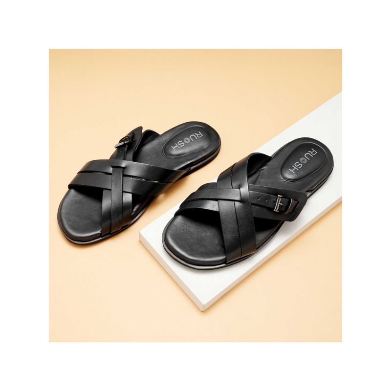 Ruosh The Rio Black Men Cross-Strap Slipper Sandals (UK 6)