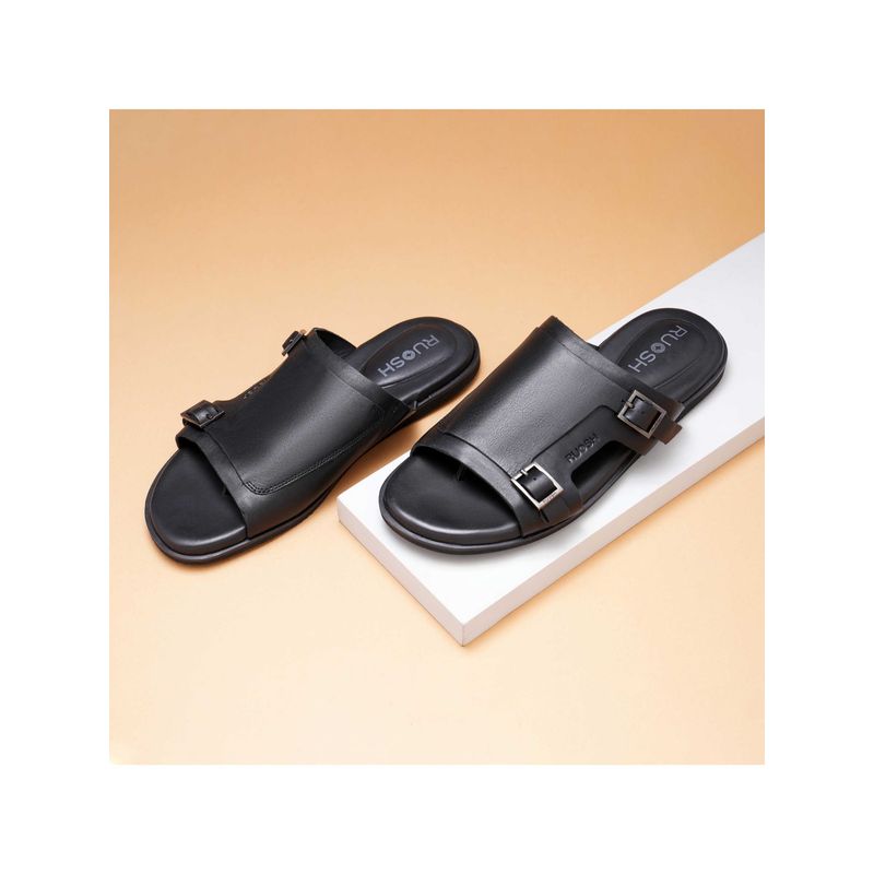 Ruosh The Harvey Black Men Double-Monk Slipper Sandals (UK 8)