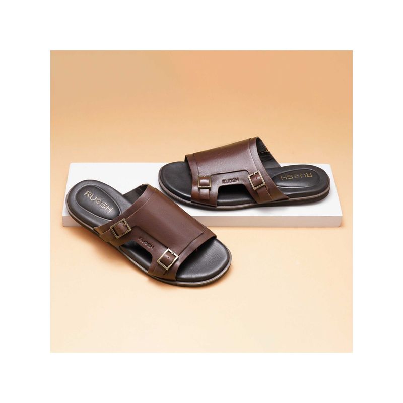 Ruosh The Harvey Brown Men Double-Monk Slipper Sandals (UK 10)