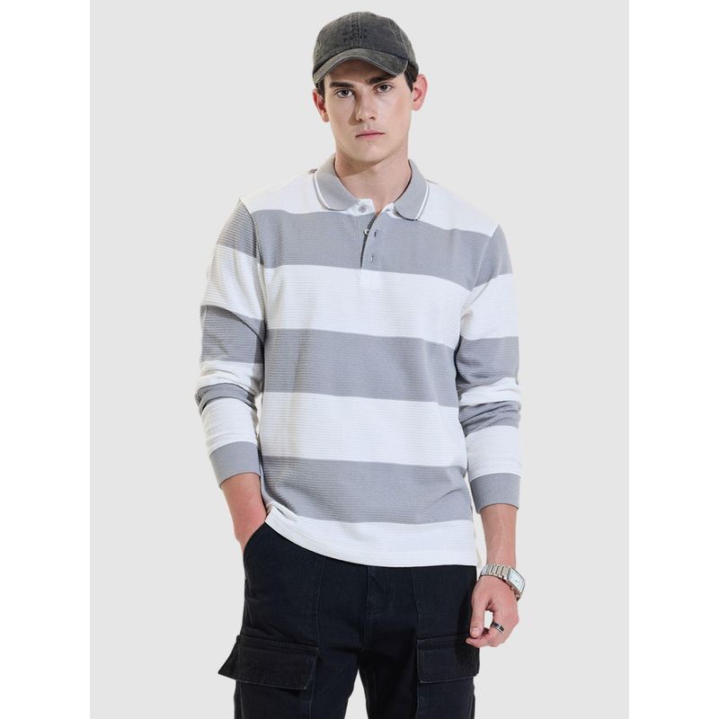 Snitch Light Grey Stripes Polo Regular Fit Polo T-Shirt (2XL)