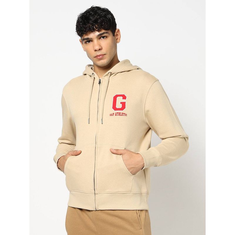 GAP Men Beige Cotton Blend Graphic Hoodie (XL)