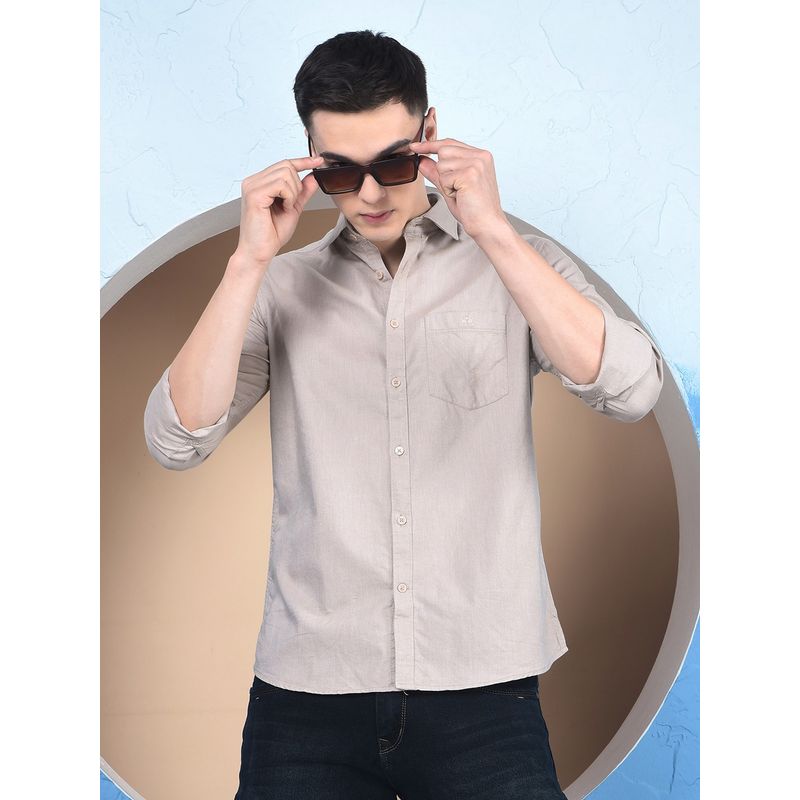 CRIMSOUNE CLUB Men Beige Cotton Shirt (L)