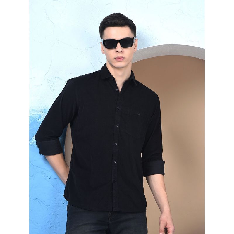 CRIMSOUNE CLUB Men Black Cotton Corduroy Shirt (L)