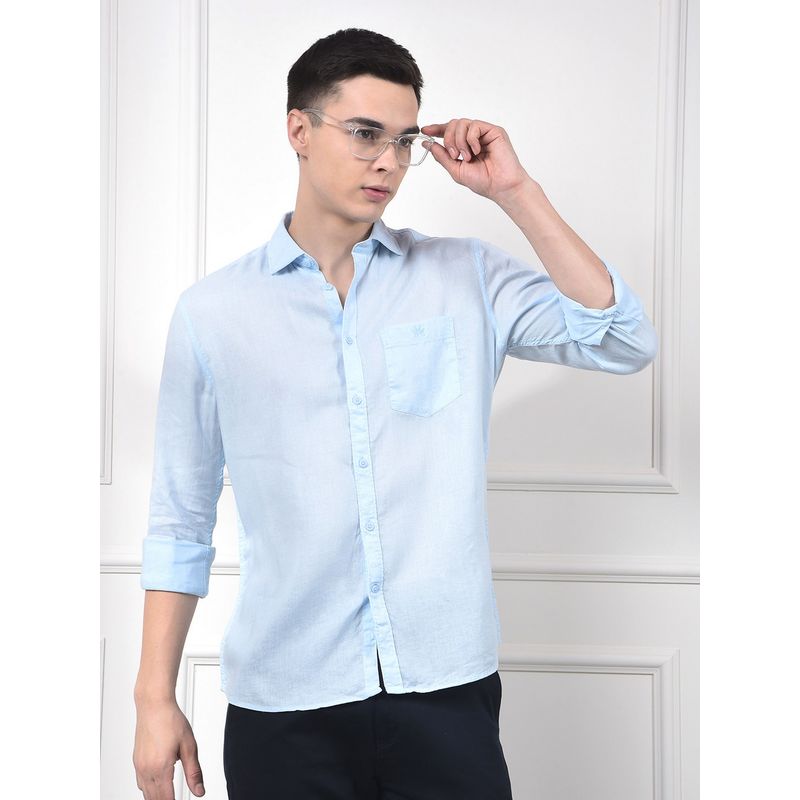 CRIMSOUNE CLUB Men Blue Linen Shirt (M)