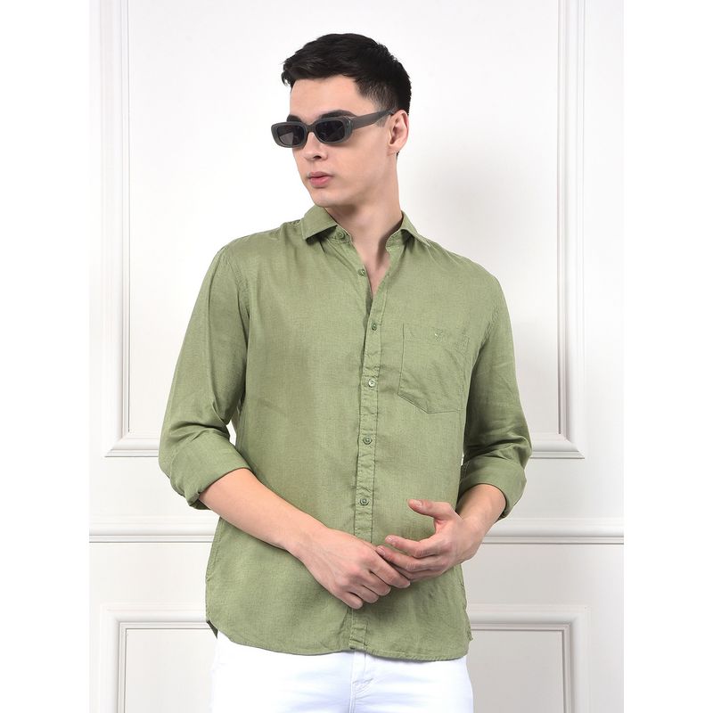 CRIMSOUNE CLUB Men Green Linen Shirt (XL)