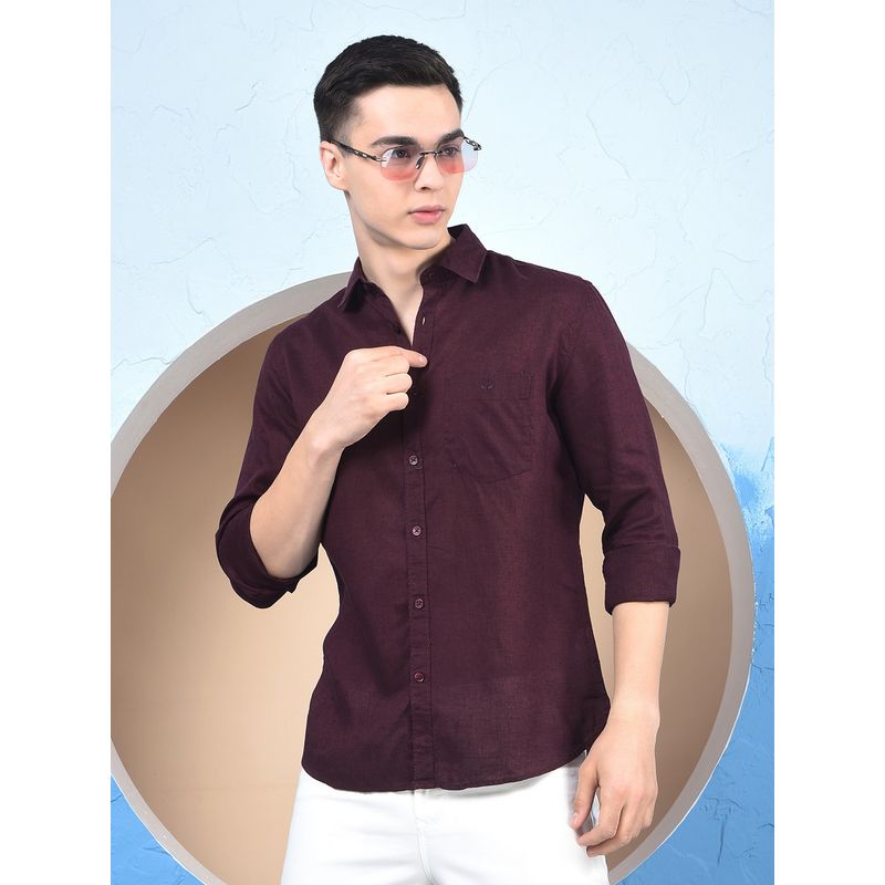 CRIMSOUNE CLUB Men Wine Linen Shirt (M)