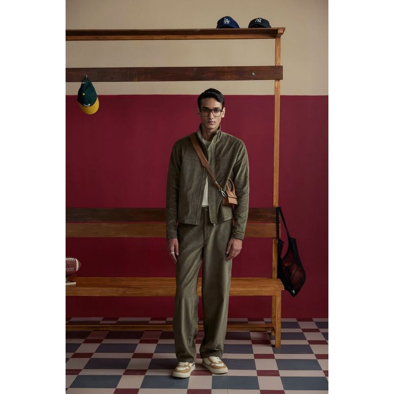 Muvazo Men Brown Zipper Co-Ord Set (XS)