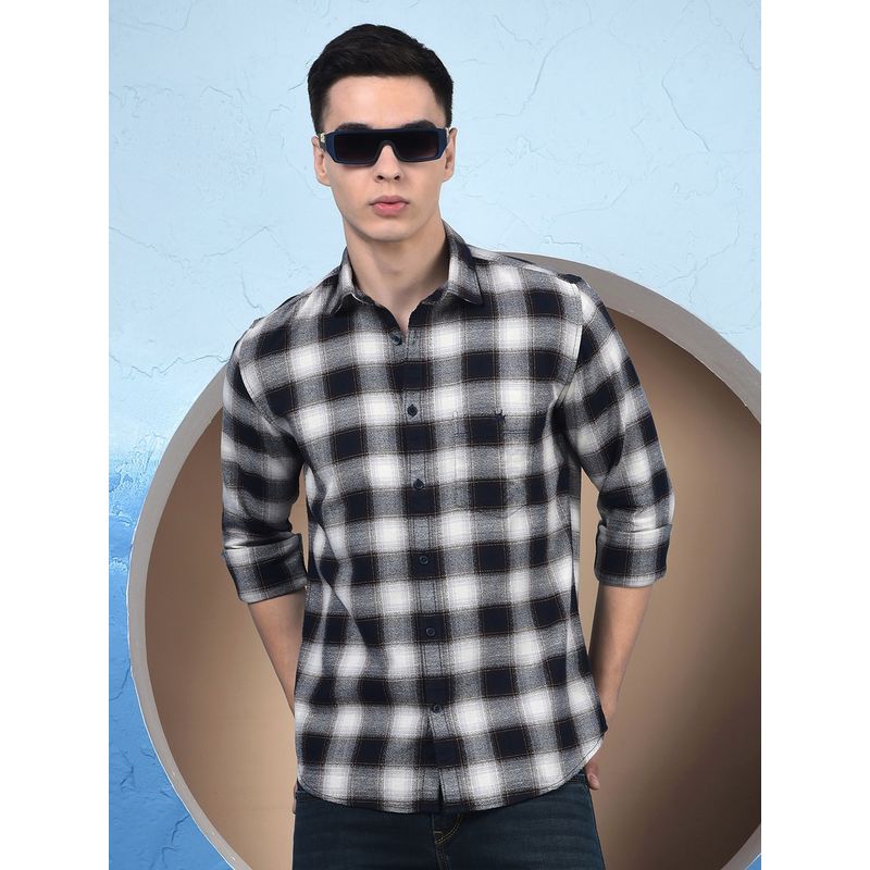 CRIMSOUNE CLUB Men Black Checked Cotton Shirt (L)
