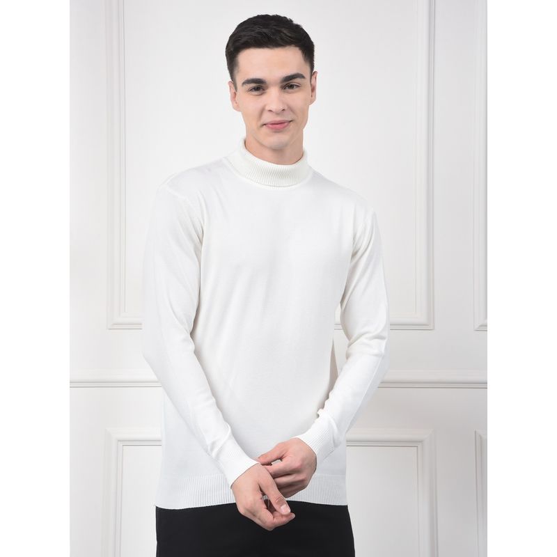 CRIMSOUNE CLUB Men White Viscose Blend Solid Sweater (L)