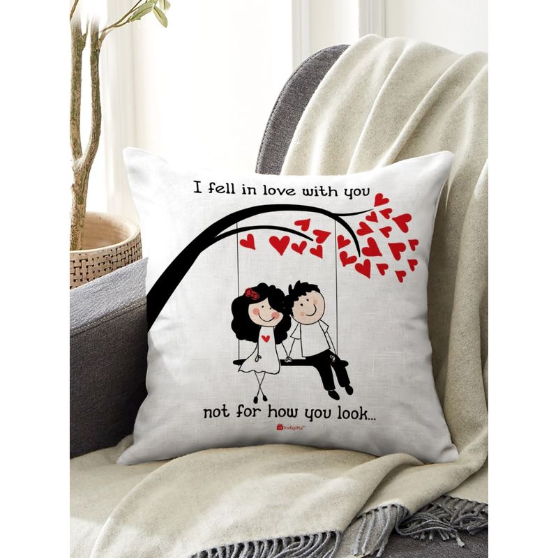 Indigifts Love Quote Cushion Cover With Vacuum Packed Conjugated Fibre Filler ,White Buy