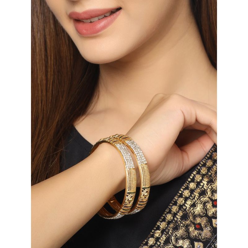 VIRAASI Gold-Plated and White Stone Studded Bangles (Set of 2) (2.4)
