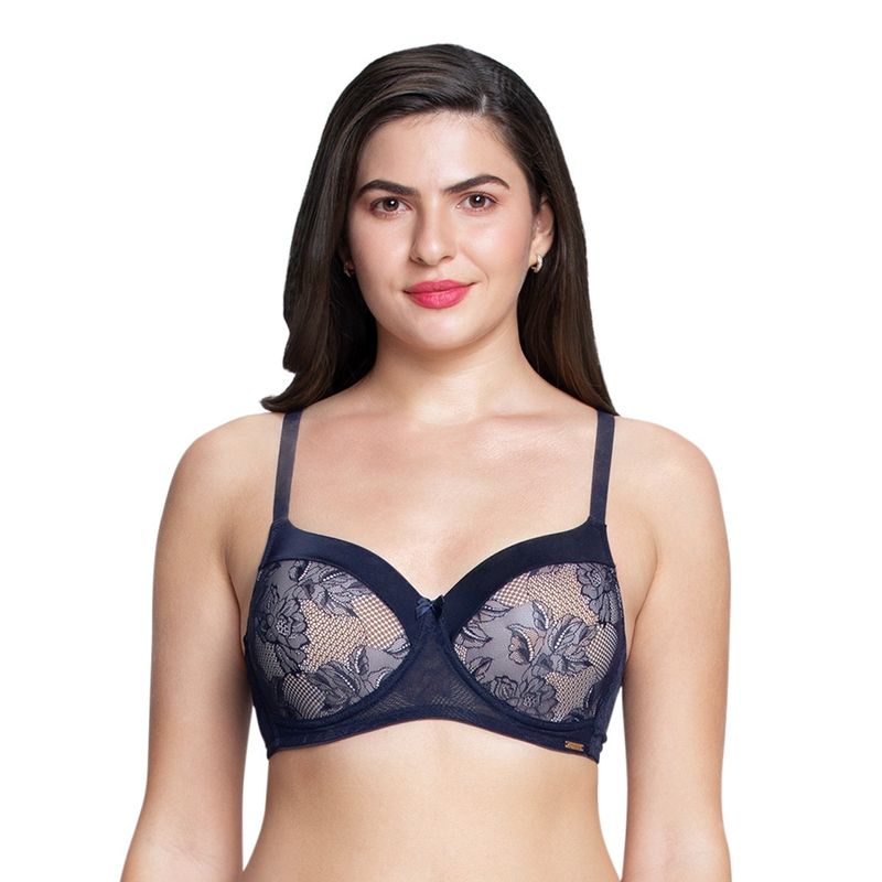 Amante Padded Non-Wired Full Coverage Lace Bra - Blue (32D)