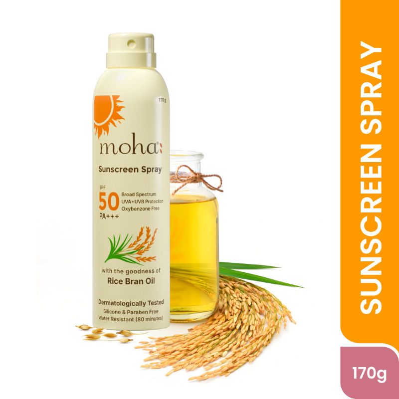 Moha Sunscreen Spray SPF 50 PA +++ High Protection With Rice Bran Oil For Glowing Skin