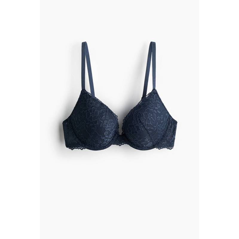 H&M Women Blue Lace Push-Up Bra (34A)