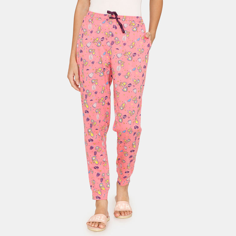 Zivame Looney Tunes - Doodletastic Knit Cotton Pyjama - Lemonade - Pink (XS)
